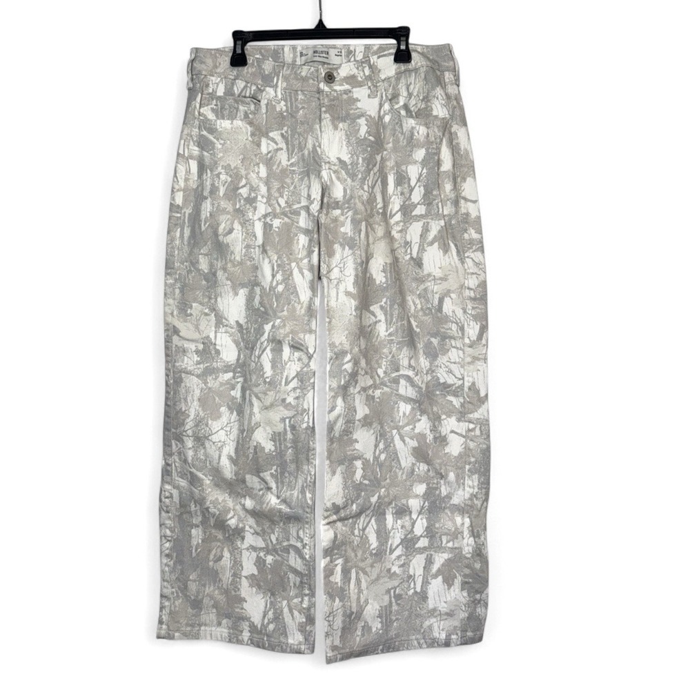 Hollister Low Rise Baggy Camo Jeans Womens 12R Gray White Wide Leg Y2K 34x29